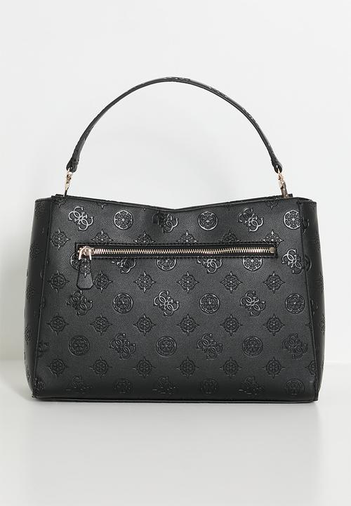 GUESS - Ahb Tisha Large Girlfriend Satchel Bag - Black Logo