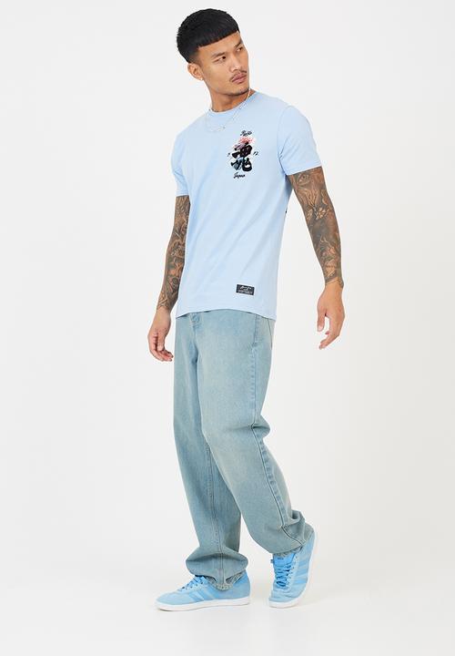 Brave Soul - Crew Neck Short Sleeve Tee  - Cloud Blue / Multi-Colour Print