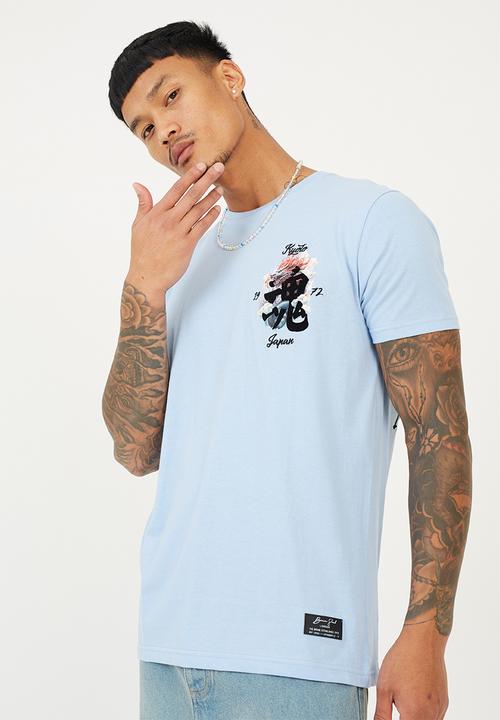 Brave Soul - Crew Neck Short Sleeve Tee  - Cloud Blue / Multi-Colour Print