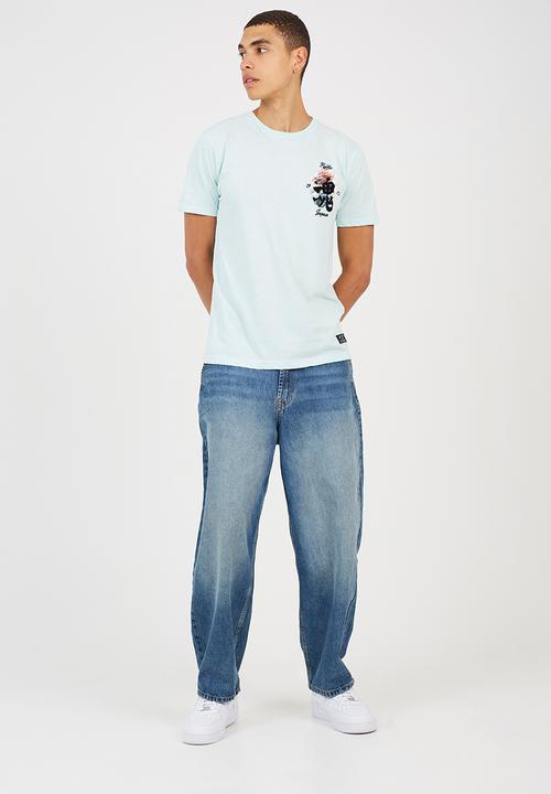 Brave Soul - Crew Neck Short Sleeve Tee - Pale Mint / Multi-Colour Print