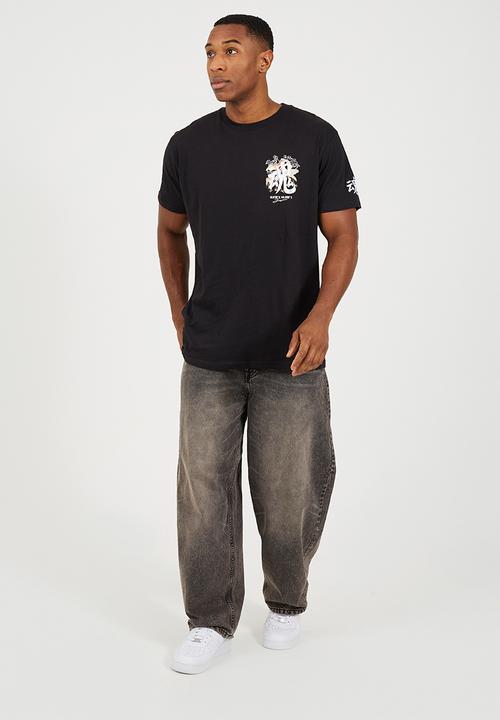 Brave Soul - Crew Neck Oversized T-Shirt  - Jet Black / Multi-Colour Print