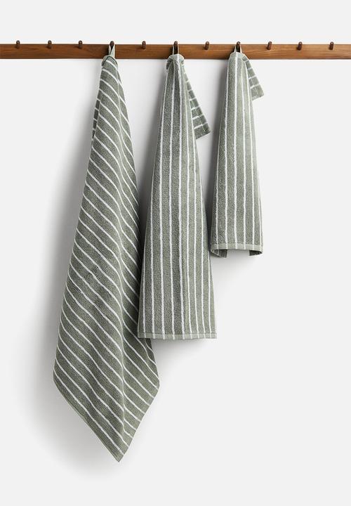 H&M - Striped hand towel - green