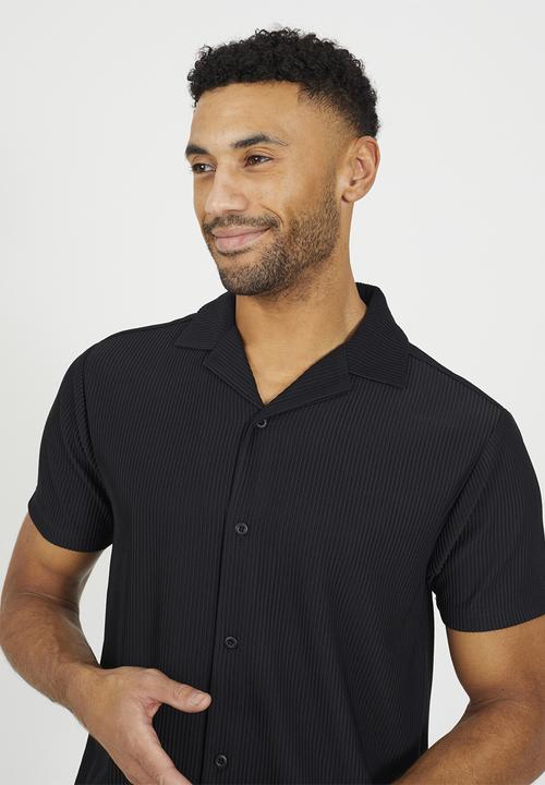 Brave Soul - Revere Collar Shirt- Jet Black