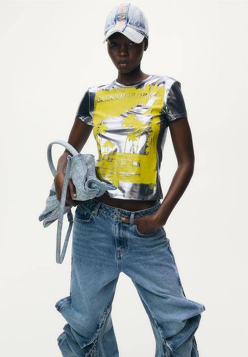 Glenn Martens×hm プリントトップス Glenn Martens H&M: Printed metallic t-shirt - silver-coloured
