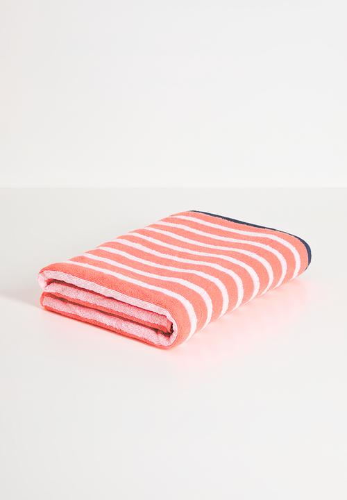 Nortex - Imperial stripe bath sheet - fresh salmon