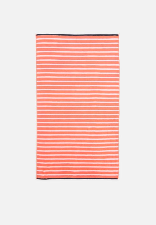 Imperial stripe bath sheet - fresh salmon