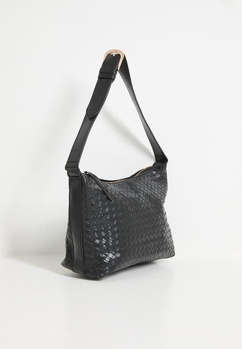 Tessa Design - Lisette woven shoulder bag with buckle strap - black