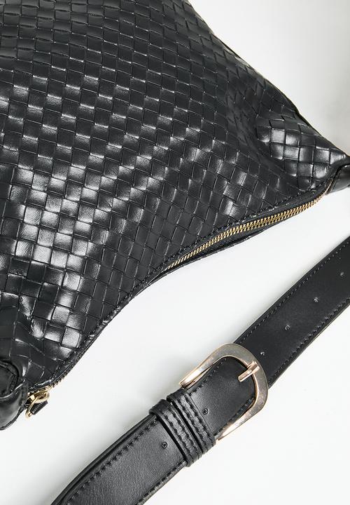 Tessa Design - Lisette woven shoulder bag with buckle strap - black