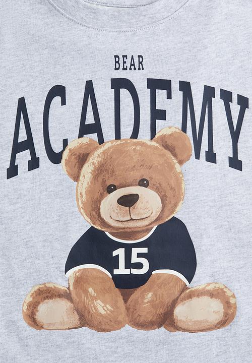 H&M - Oversized cotton T-shirt - grey marl teddy bear
