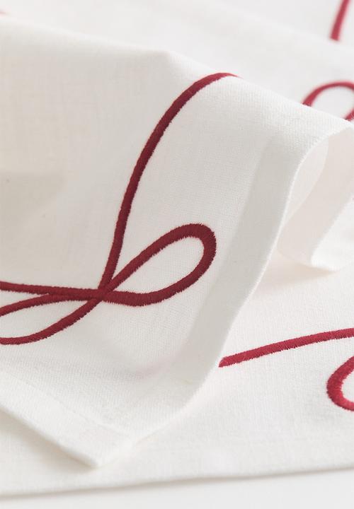 H&M - 2 pack embroidered linen-blend placemats - beige bows