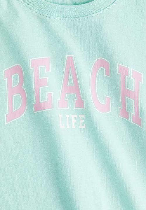 H&M - Oversized cotton T-shirt - light turquoise beach life