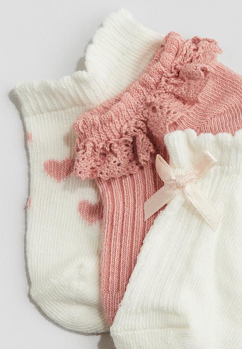 H&M - 4 pack shaftless socks - dusty pink & white