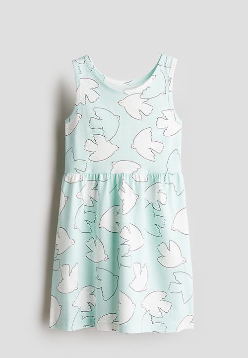 H&M - Patterned cotton dress - light turquoise/birds