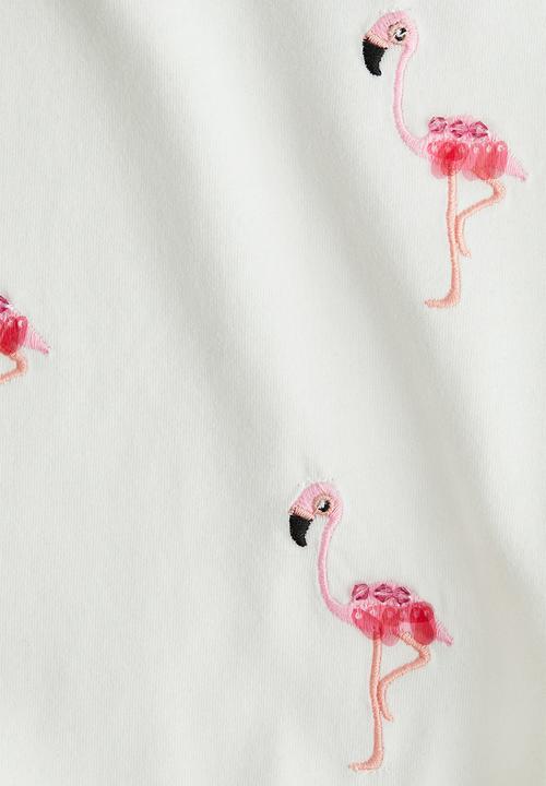 H&M - Bead-detail top - white flamingos 