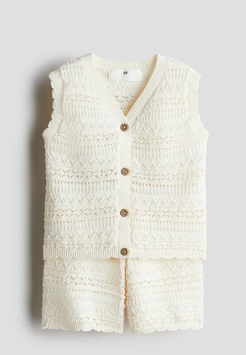 H&M - 2-Piece pattern-knit cotton set - cream