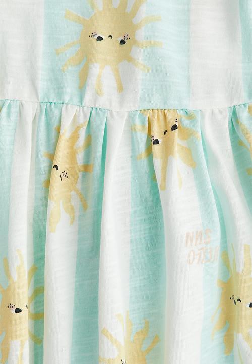 H&M - Flutter-sleeved cotton dress - light turquoise striped