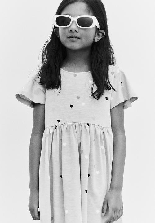 H&M - Flutter-sleeved cotton dress - light apricot hearts