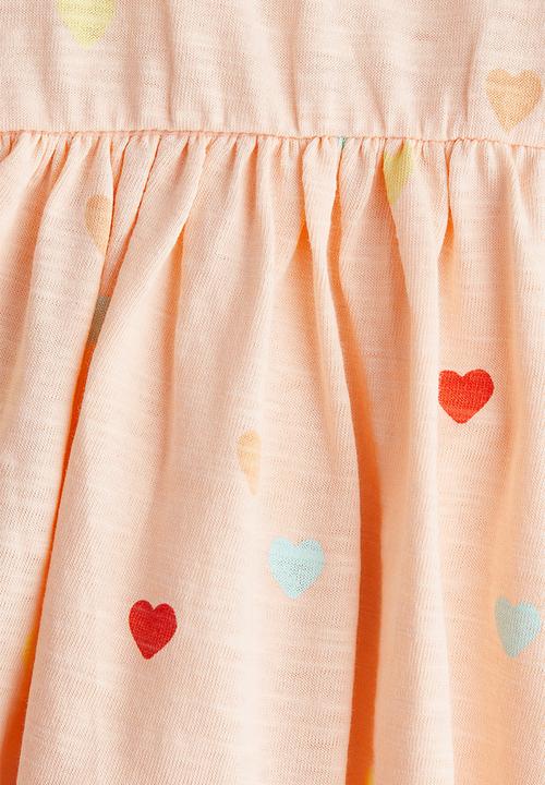 H&M - Flutter-sleeved cotton dress - light apricot hearts