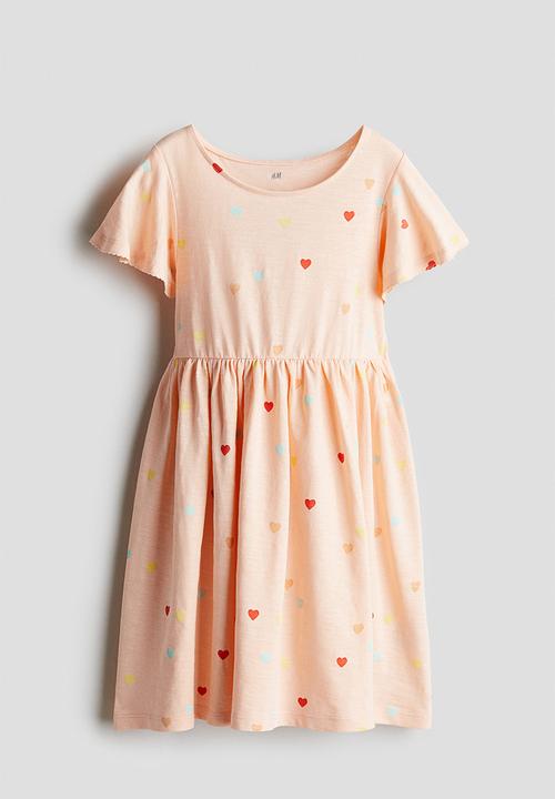 H&M - Flutter-sleeved cotton dress - light apricot hearts