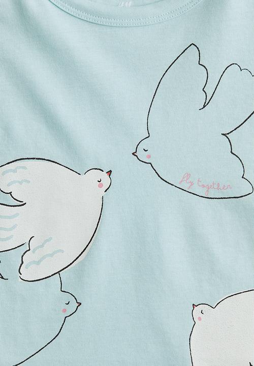 H&M - Printed jersey top - turquoise/birds 