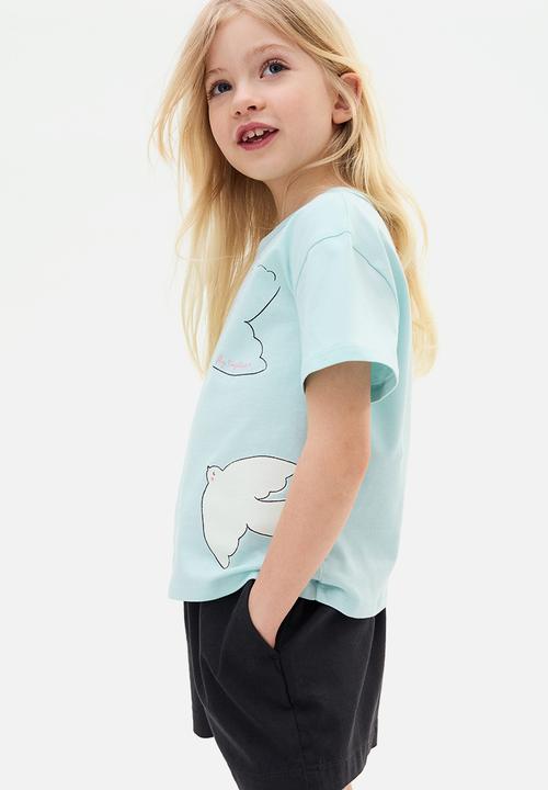 H&M - Printed jersey top - turquoise/birds 