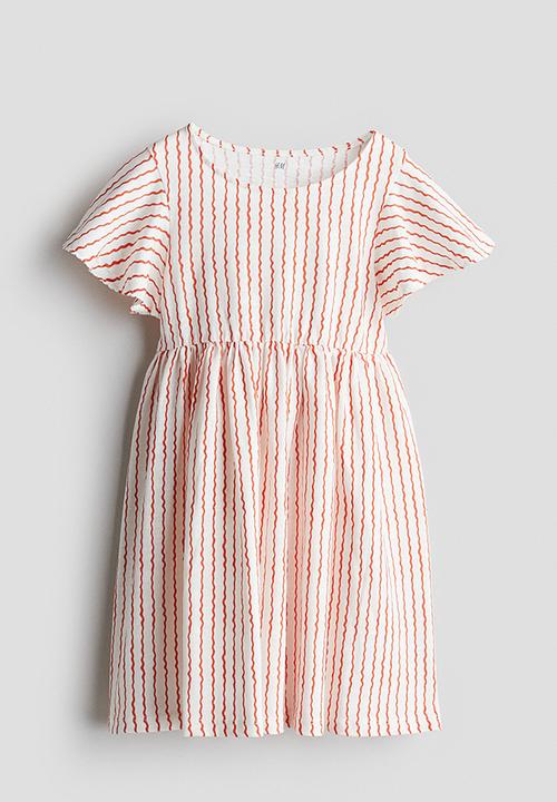 H&M - Flutter-sleeved cotton dress - cream & red striped