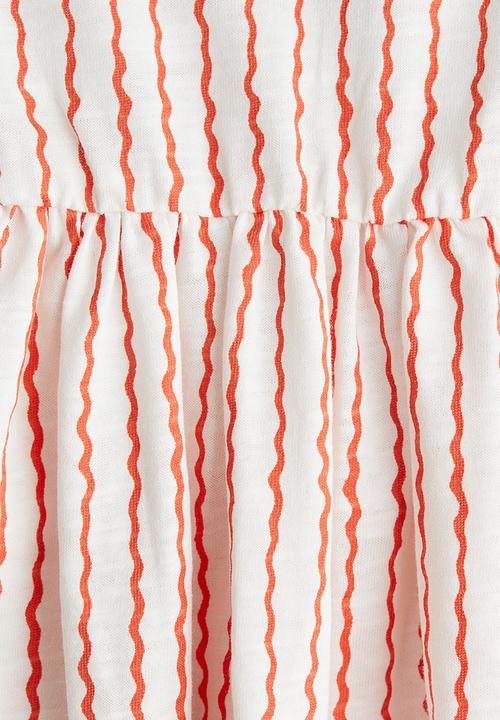 H&M - Flutter-sleeved cotton dress - cream & red striped