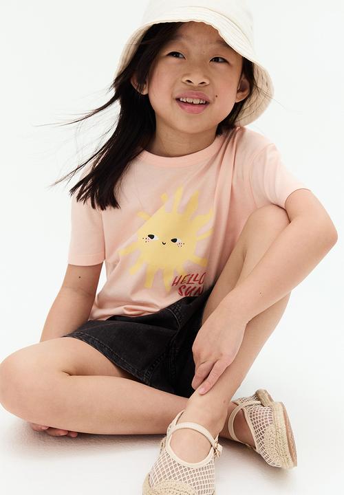 H&M - Printed jersey top - peach pink/hello sun