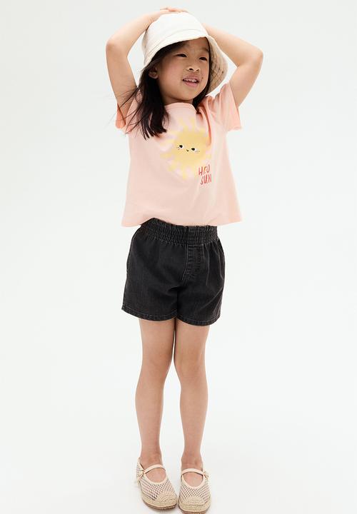 H&M - Printed jersey top - peach pink/hello sun