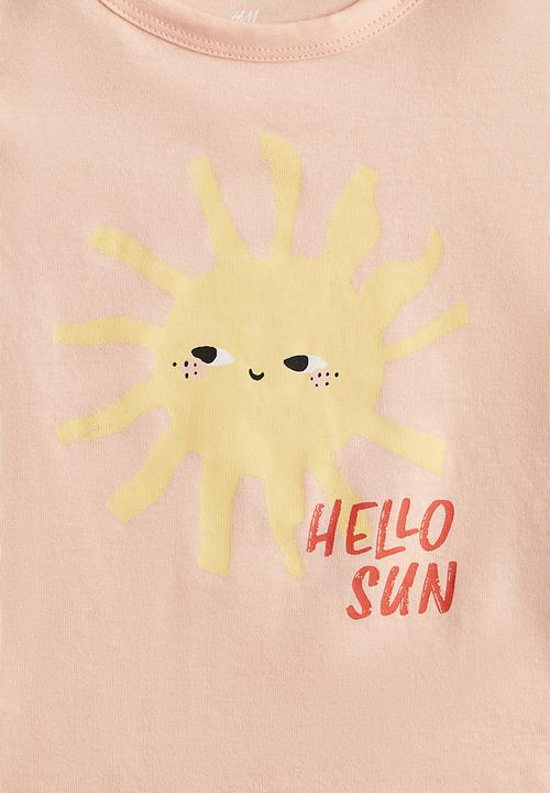 H&M - Printed jersey top - peach pink/hello sun