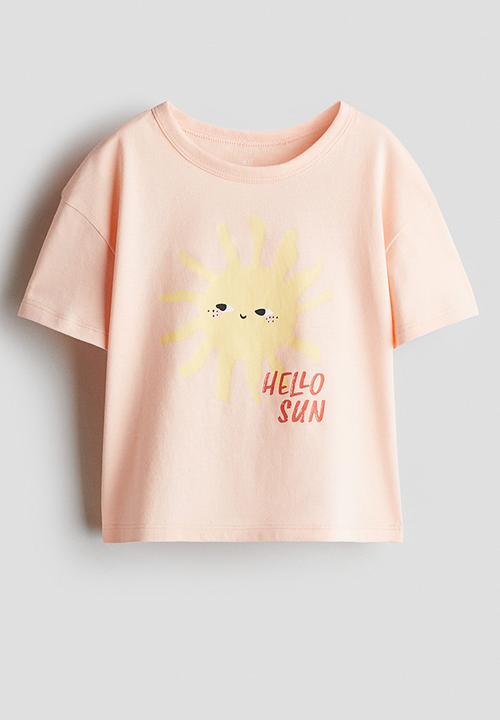 H&M - Printed jersey top - peach pink/hello sun
