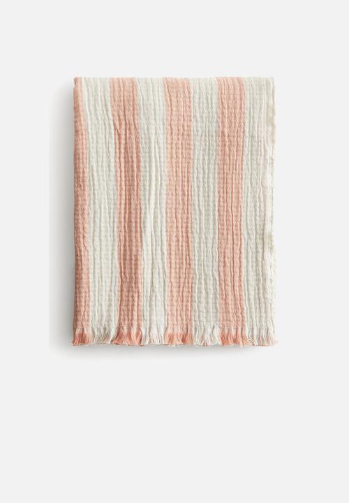 Cotton muslin blanket - pink/striped 
