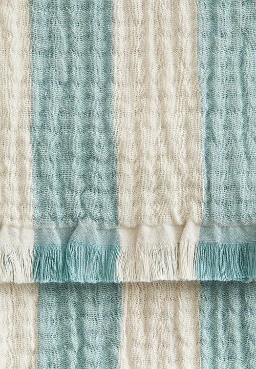 H&M - Cotton muslin blanket - turquoise/striped 
