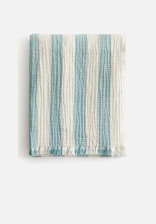 H&M - Cotton muslin blanket - turquoise/striped 