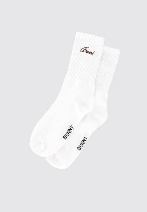 Burnt  - Headline Crew Sock - White