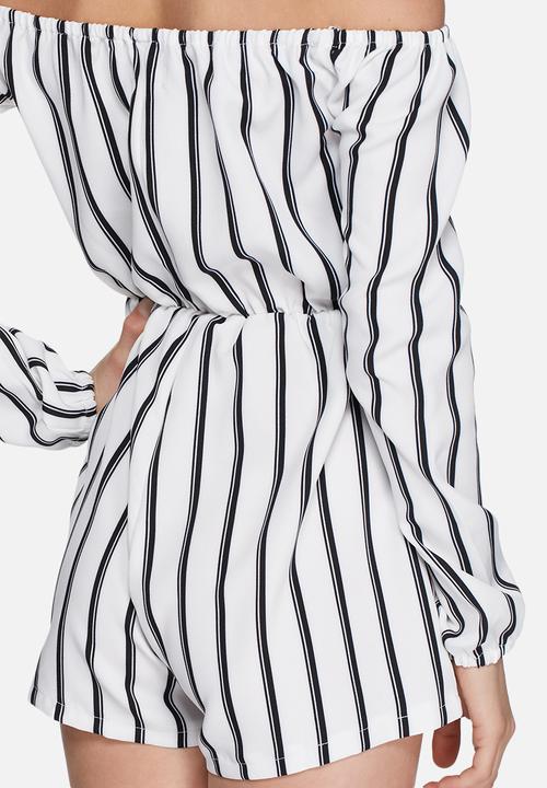 Missguided - Striped off shoulder bardot playsuit