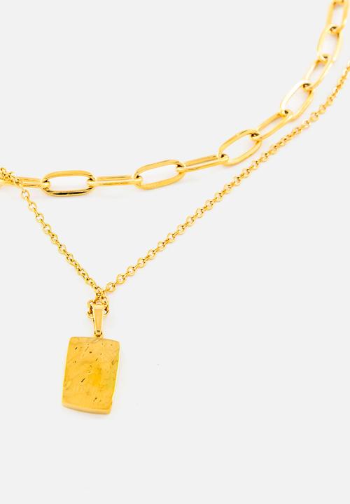 Burnt  - Stacked necklace with paperclip & charm - gold
