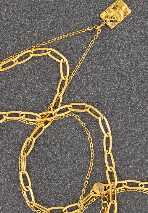 Burnt  - Stacked necklace with paperclip & charm - gold