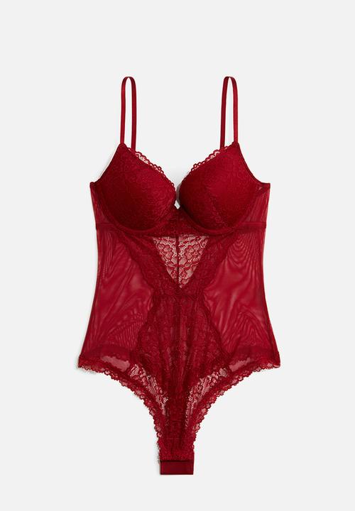 H&M - Lace push-up thong body - dark ed