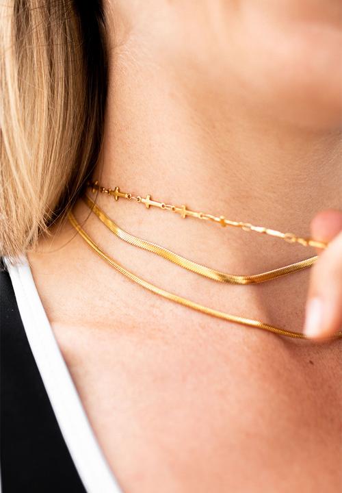 Burnt  - Stacking cross necklace - gold