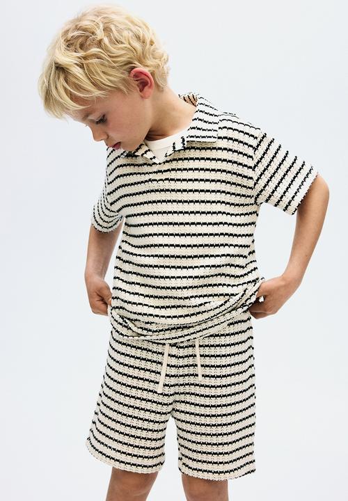 H&M - 2-Piece textured-knit set - white & grey striped