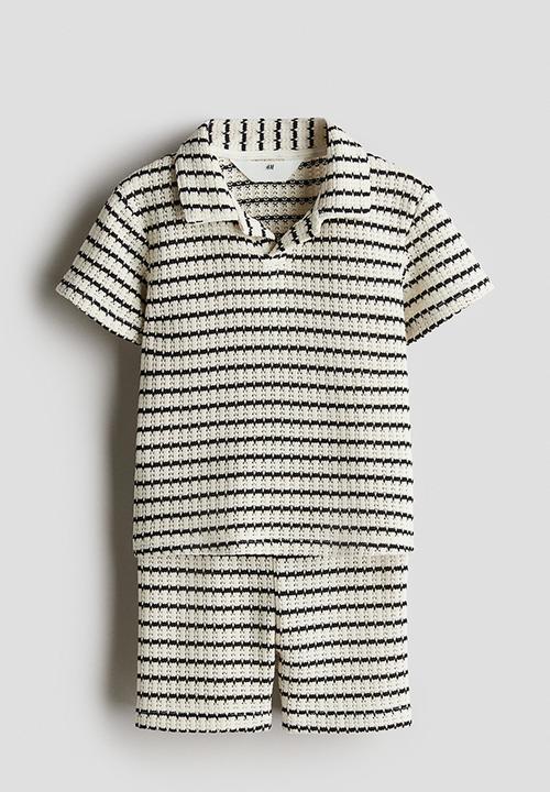 H&M - 2-Piece textured-knit set - white & grey striped