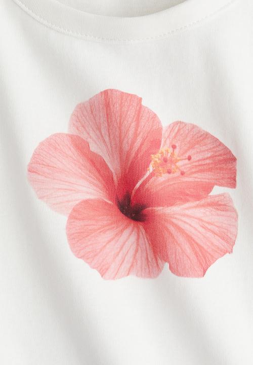 H&M - Printed cotton vest top - white hibiscus