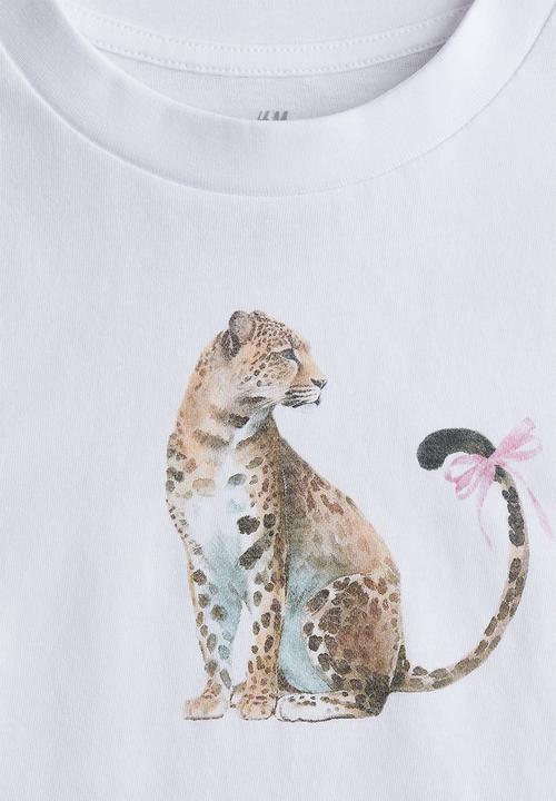 H&M - Print-motif t-shirt - white leopard 
