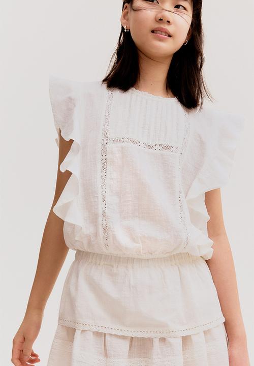 H&M - Lace-trimmed cotton skirt - white