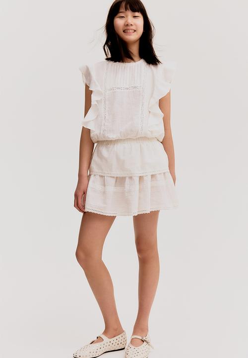 Lace-trimmed cotton skirt - white