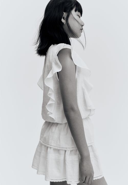 H&M - Lace-trimmed cotton skirt - white