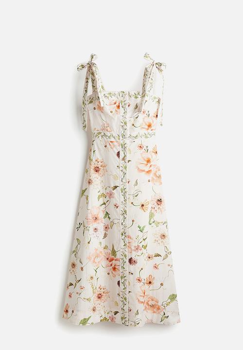 H&M - Tie-strap cotton dress - white floral