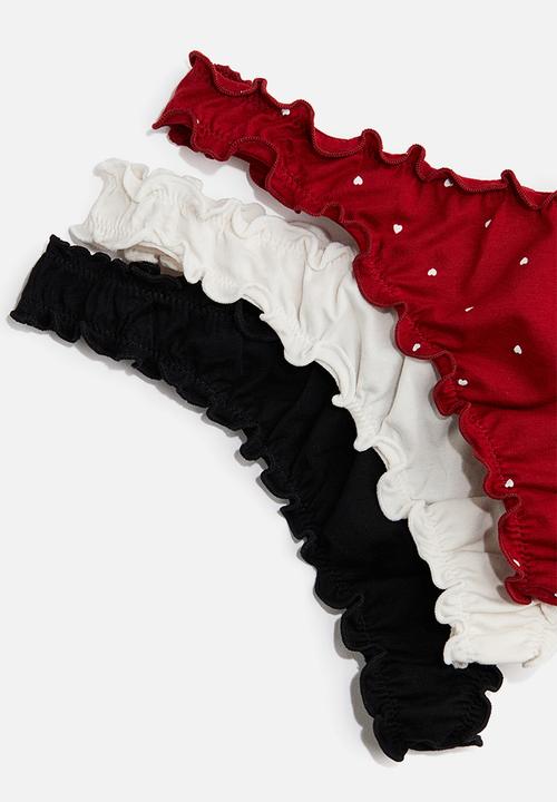 H&M - 3 pack overlock-detail thong briefs - red patterned 