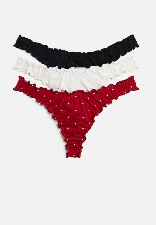 H&M - 3 pack overlock-detail thong briefs - red patterned 